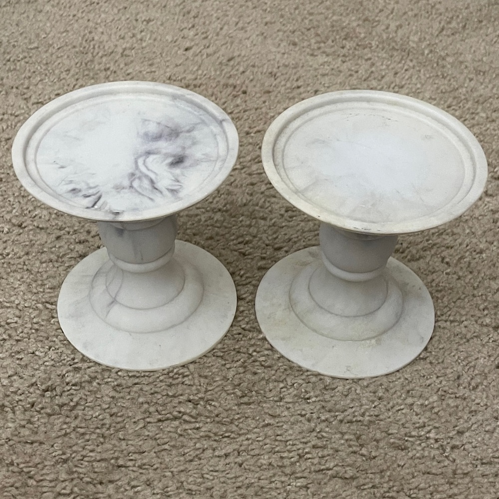 Set of 2 - 3 Wick White Marble Candle Holders